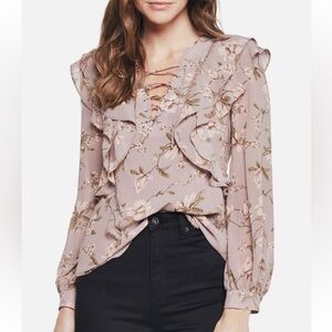 Bardot Frill Blouse Top in Dove Floral